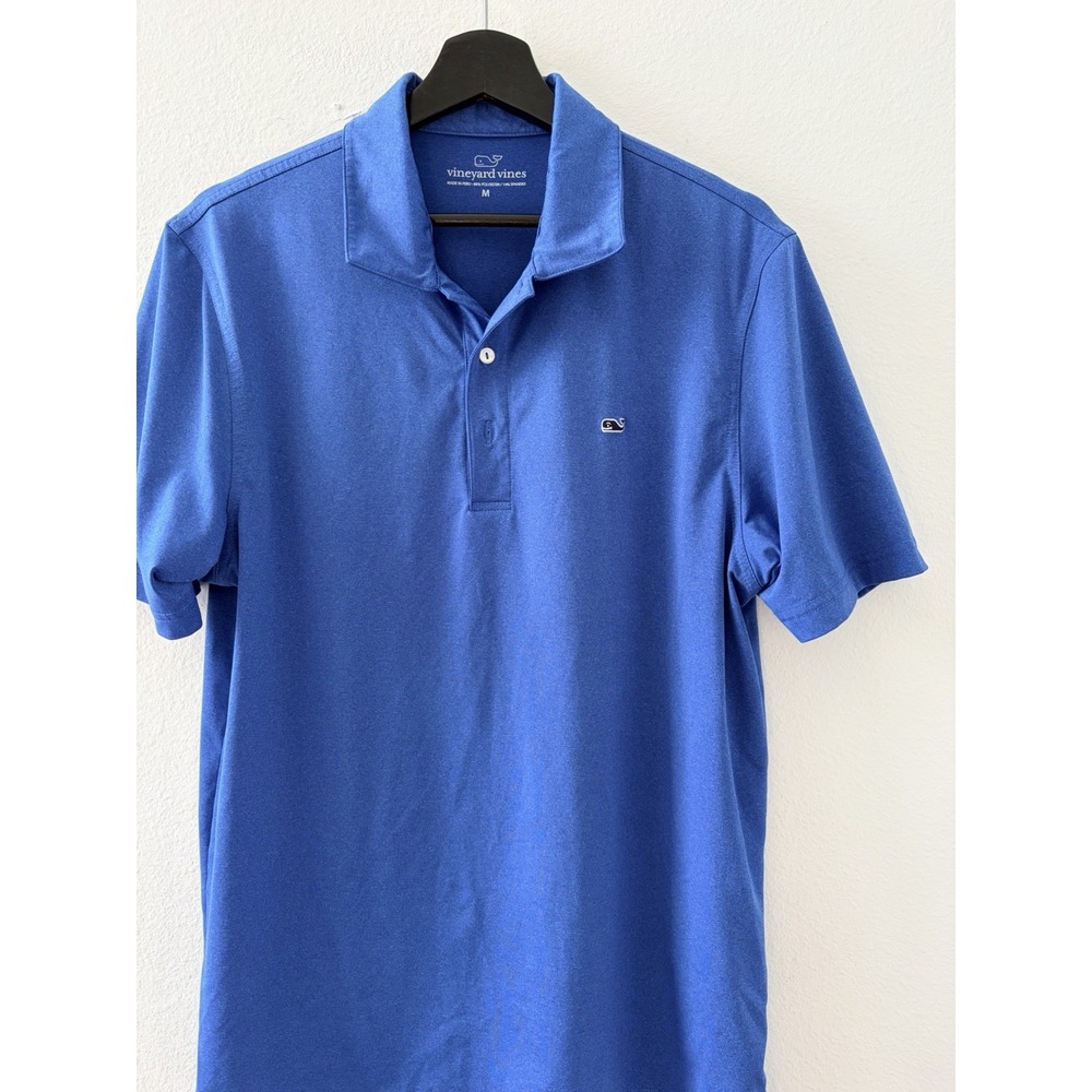 Vineyard Vines Polo Shirt Mens Medium Blue Performance Golf Whale Logo Golf